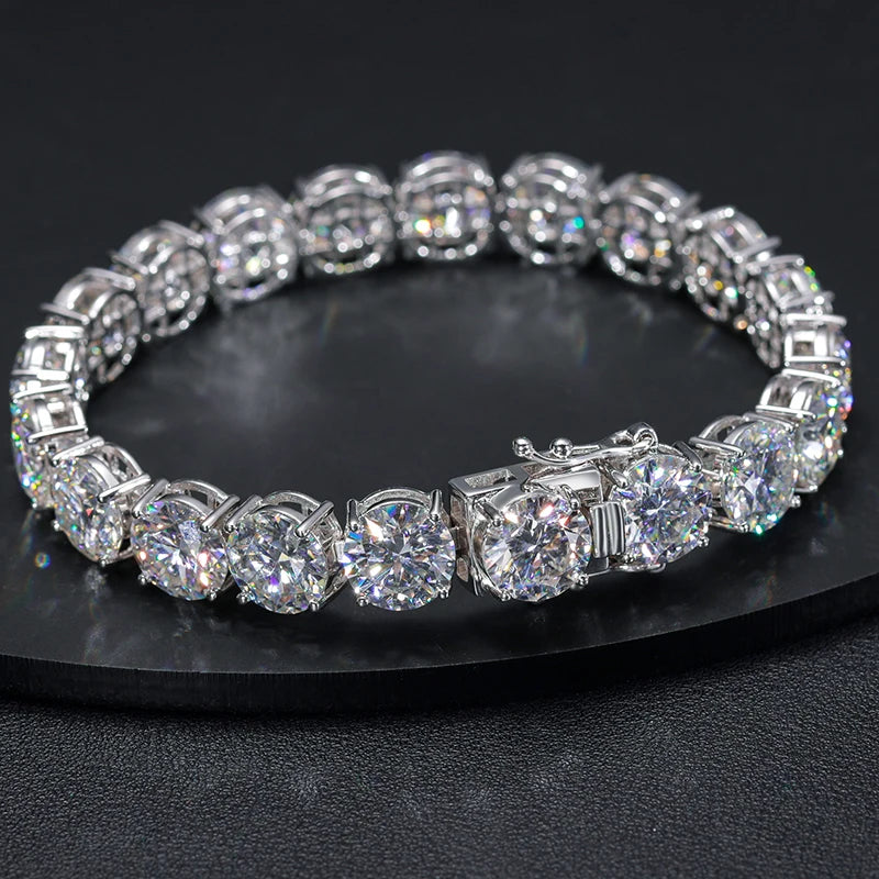 10mm 925 Silver Gra VVS Moissanite Diamond Tennis Chain Bracelet