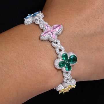 Fashion 22mm 925 Sterling Silver Colorful CZ VVS Moissanite Diamond Four Leaf Clover