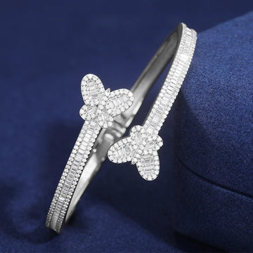 925 Sterling Silver Bangle Pass Diamond Tester Iced Out Butterfly Bangle Bracelet