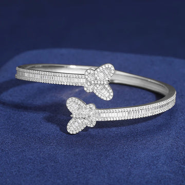 925 Silver Iced Out Hip Hop Jewelry Vvs Baguette Moissanite Diamond Bangle Bracelet