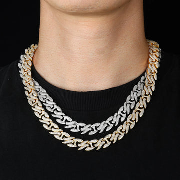 14mm 925 Silver VVS Moissanite Iced Out Link Chain Set