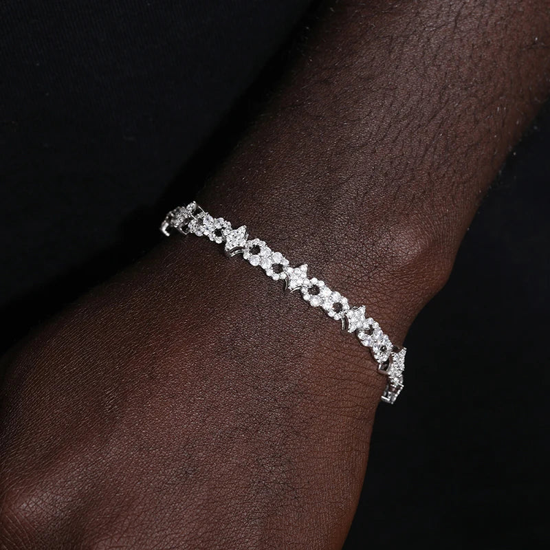 925 Sterling Silver Infinity Chain Moissanite Iced Out Men Cuban Link Bracelet