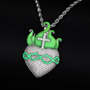 Fire Heart Cross Pendant