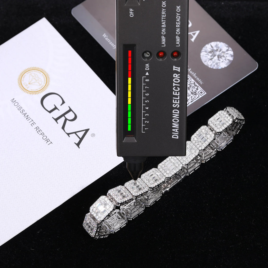 8.5mm 925 Sterling Silver VVS Baguette Moissanite Diamond Iced Out Sugar Tennis Bracelet