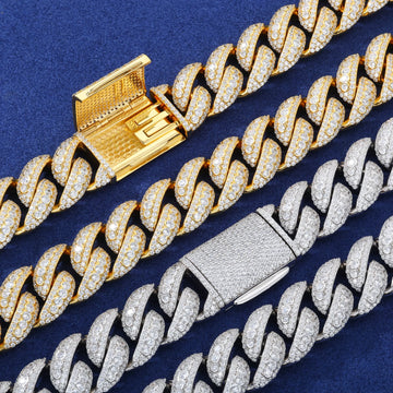 18mm 925 Silver VVS Moissanite Bezel Cuban Link Chain