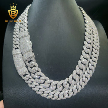 12-15mm Moissanite Cuban Link Chain 925 Sterling Silver Iced Out Necklace