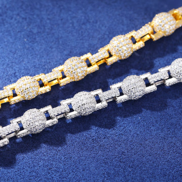 7mm 925 Sterling Silver VVS Moissanite Diamond Iced Out Bead Link Chain Bracelet