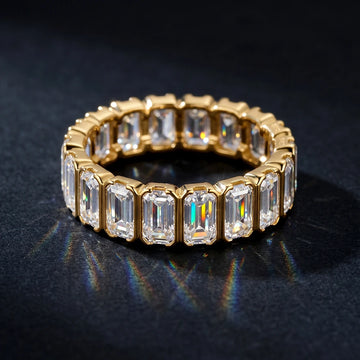 925 Sterling Silver Gold Plated 0.5CT VVS Moissanite Emerald Cut Eternity Ring for Women