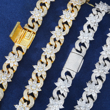13mm VVS Pear Cut Moissanite Flower Cuban Link Chain