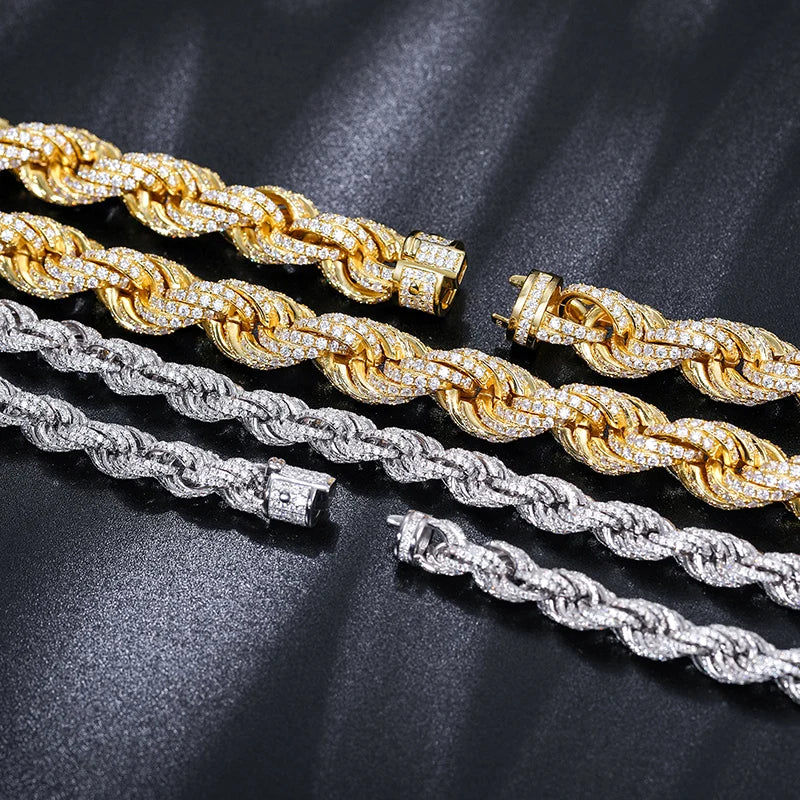 Pass Diamond Tester 8mm-14mm Full VVS Moissanite Iced Out Rope Chain