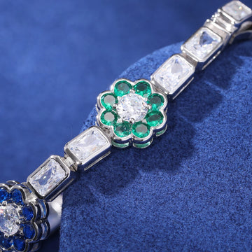 12mm 925 Sterling Silver Colored CZ Flower VVS Baguette