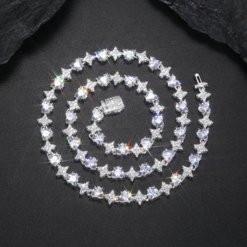 8mm Heart Cut VVS Moissanite Star Tennis Necklace – 925 Sterling Silver