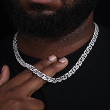Mens Hip Hop Necklace Fashion White Gold 8mm 925 Sterling