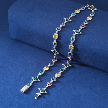 Luxury 925 Sterling Silver Colored Moissanite Necklace
