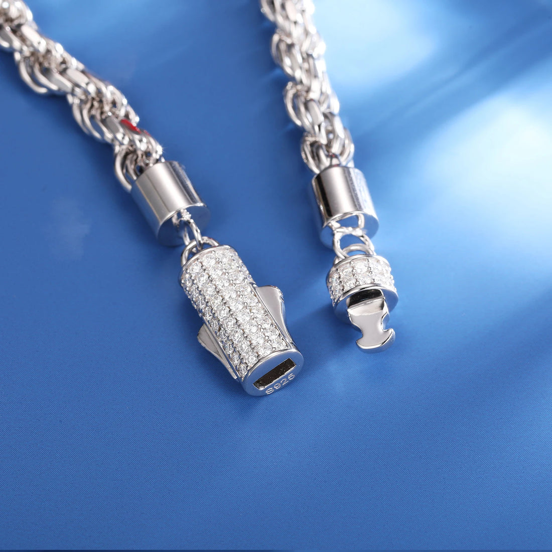 6mm 12mm White Gold 925 Sterling Silver VVS Moissanite Buckle Twisted Rope Chain Bracelet