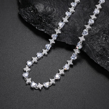 Heart Cut Moissanite Iced Out Heart Necklace – 925 Sterling Silver