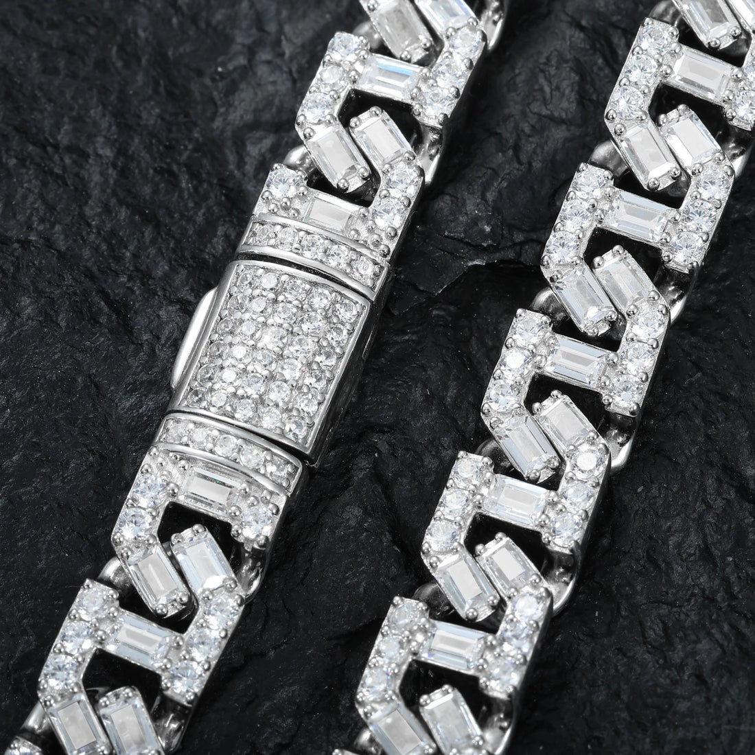 Mens Hip Hop Necklace Fashion White Gold 8mm 925 Sterling