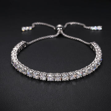 925 Sterling Silver VVS Moissanite Diamond Adjustable Slider Tennis Bracelet