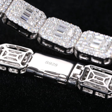 8.5mm 925 Sterling Silver VVS Baguette Moissanite Diamond Iced Out Sugar Tennis Bracelet