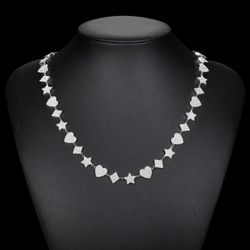 10mm Moissanite Tennis Chain Necklace with Star, Heart & Rhombus Links