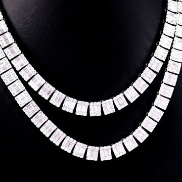 8-10mm VVS Moissanite Baguette Tennis Chain S925 Silver Necklace