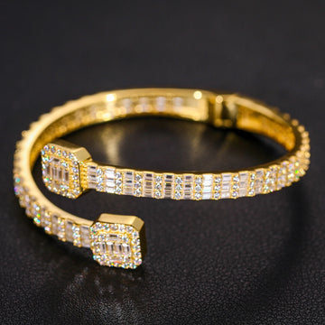 925 Sterling Silver Baguette VVS Moissanite Iced Out Cuff Bangle Bracelet