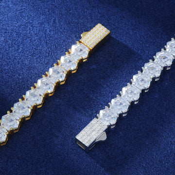 7mm 925 Silver Hexagonal Asscher Cut Moissanite Diamond Tennis Bracelet