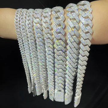 6-15mm Moissanite Cuban Link Chain 925 Sterling Silver Hip Hop Jewelry for Men