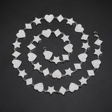 6mm 10mm 925 Sterling Silver VVS Moissanite Iced Out Star Heart Rhombus Motif Tennis Bracelet
