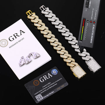 Pass Diamond Tester 12mm Moissanite Cuban Link Bracelet Gold Plated Hip Hop Jewelry