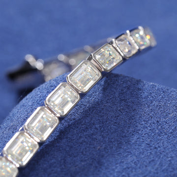 925 Sterling Silver Emerald Cut VVS Moissanite Baguette Tennis Bracelet