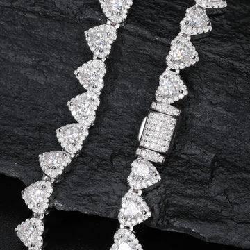 925 Sterling Silver Heart Cut Moissanite Tennis Necklace