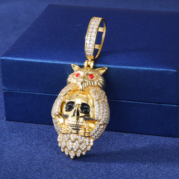 Hip Hop Men Party Jewelry Gold Plated 925 Sterling Silver Paved Moissanite Diamond Iced Out Skeleton Owl Pendant