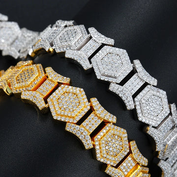 Fashion Jewelry Unisex 15mm Gold Plated Bezel Setting Diamond 925 Sterling Silver