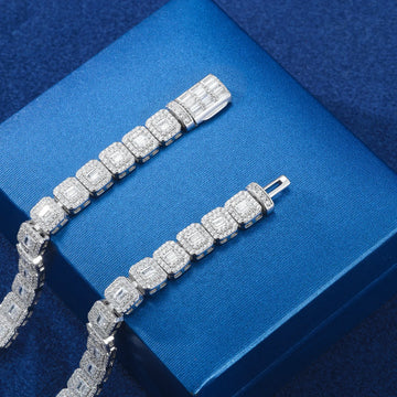 7.5mm 925 Sterling Silver VVS Baguette Moissanite Diamond Geometric Iced
