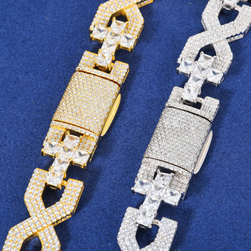 14mm 925 Silver VVS Moissanite Cross Infinity Cuban Link Chain