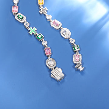 925 Sterling Silver VVS Moissanite Colored Gemstone Cluster Enamel Cross Tennis Bracelet