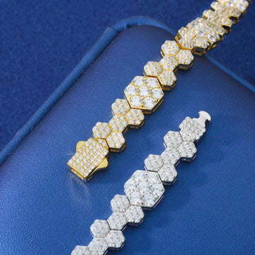 10mm White Gold 925 Sterling Silver VVS Moissanite Diamond Honeycomb Bracelet