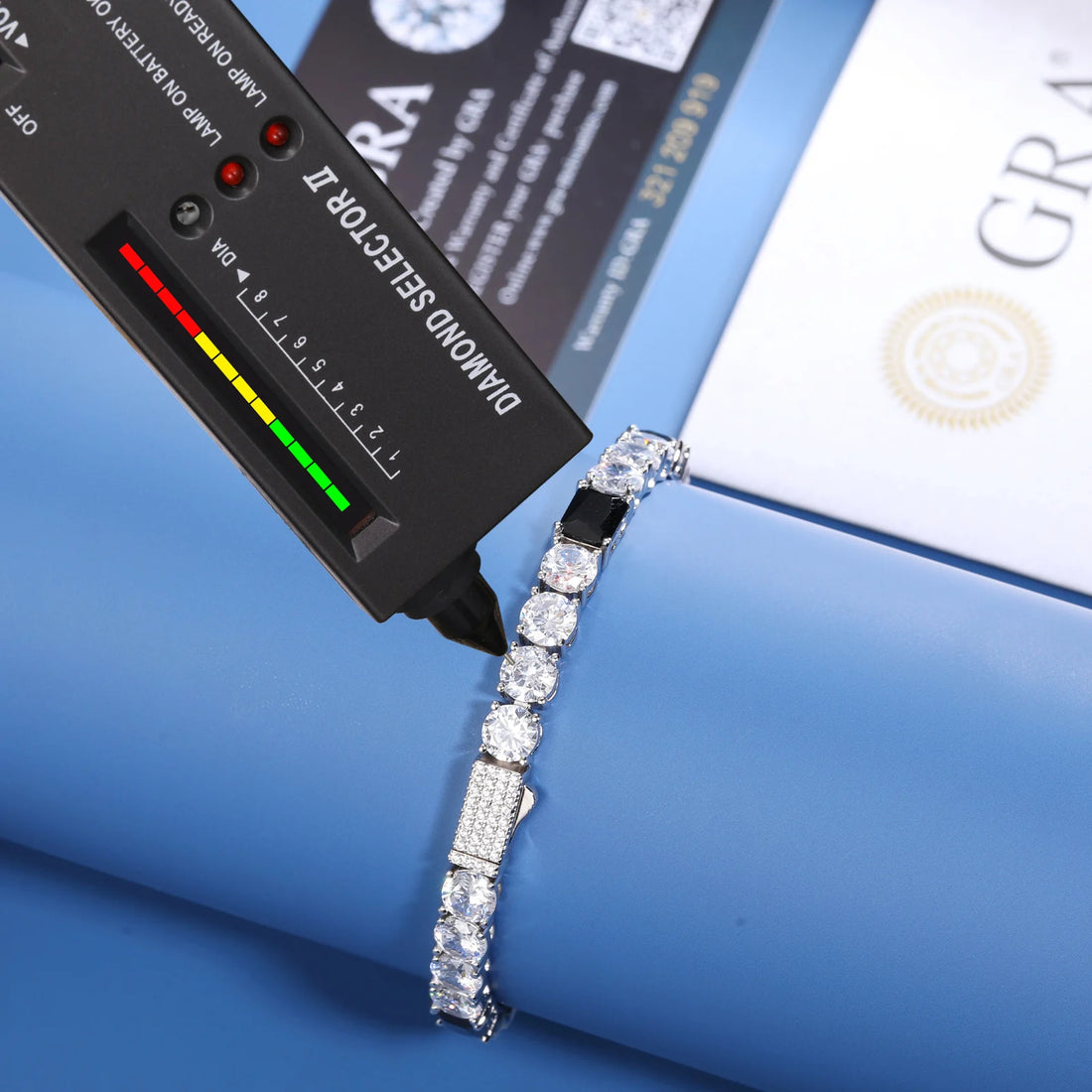 6mm 925 Sterling Silver VVS Moissanite Diamond Black Baguette CZ Cluster Tennis Bracelet