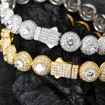 10mm 925 Sterling Silver Iced Out Halo Tennis Chain Bracelet