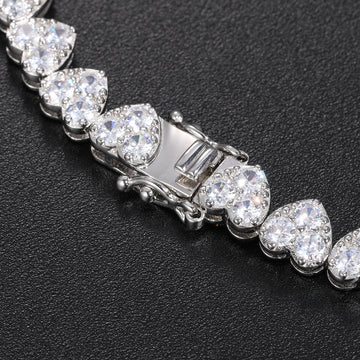 8mm 925 Sterling Silver VVS Moissanite Diamond Clustered Heart Tennis Chain Bracelet