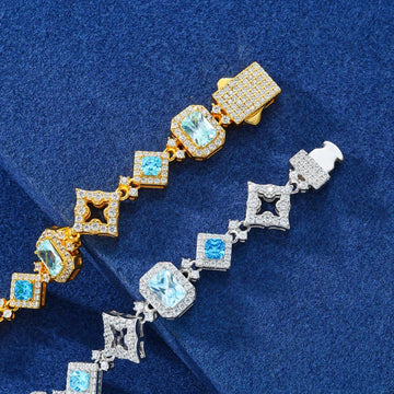 Newest Design Bracelet 14mm 925 Sterling Silver VVS Moissanite Elegant Blue