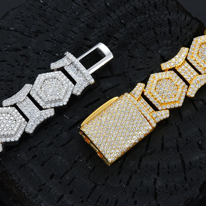 Fashion Jewelry Unisex 15mm Gold Plated Bezel Setting Diamond 925 Sterling Silver