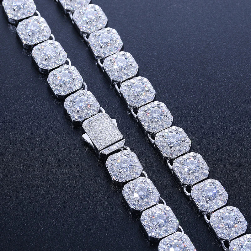 10mm Square VVS Moissanite Tennis Necklace – 925 Sterling Silver