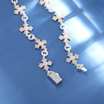 925 Sterling Silver Handmade Moissanite Cross Link Necklace