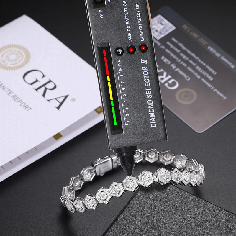 9mm 925 Sterling Silver Vvs Moissanite Diamond Hexagon Bracelet