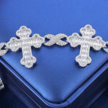 30mm 925 Sterling Silver Diamond Infinity Mixed Cross Link Bracelet