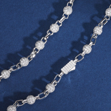 White Gold Plated 925 Sterling Silver Bead Chain with VVS Moissanite