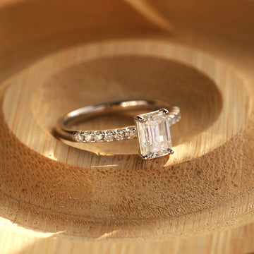 1CT Emerald Cut Moissanite Engagement Ring