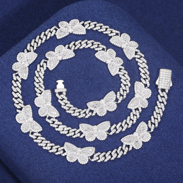 11mm VVS Moissanite Butterfly Cuban Link Necklace